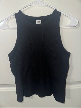 PINK Victoria's Secret Ribbed Black Cropped Tank Top with built in bra